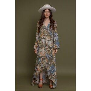 Floral Button Front Long Sleeve Maxi Dress